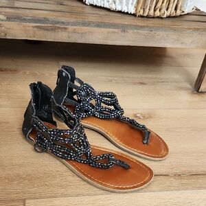 Justice Black Beaded Sandals, Girls 3